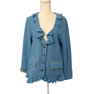 Hammerschmid Blue Boiled Wool Ruffle Trachten Jacket Kehlsteinhaus Pin Womens L